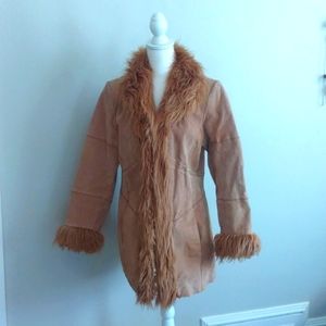NWOT Women's M Suede Brown Jacket with Faux Fur